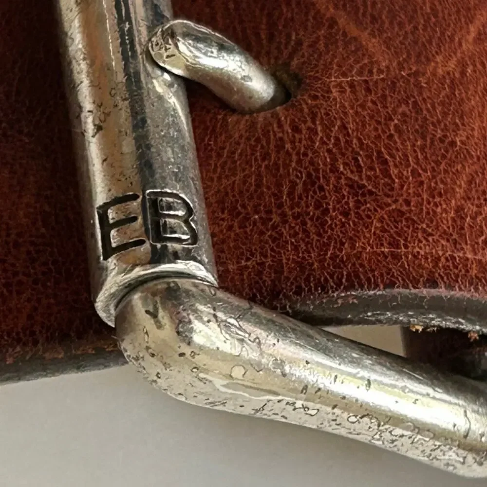 Vintage 70s Dark Brown Leather Belt Silver Tone Buckle